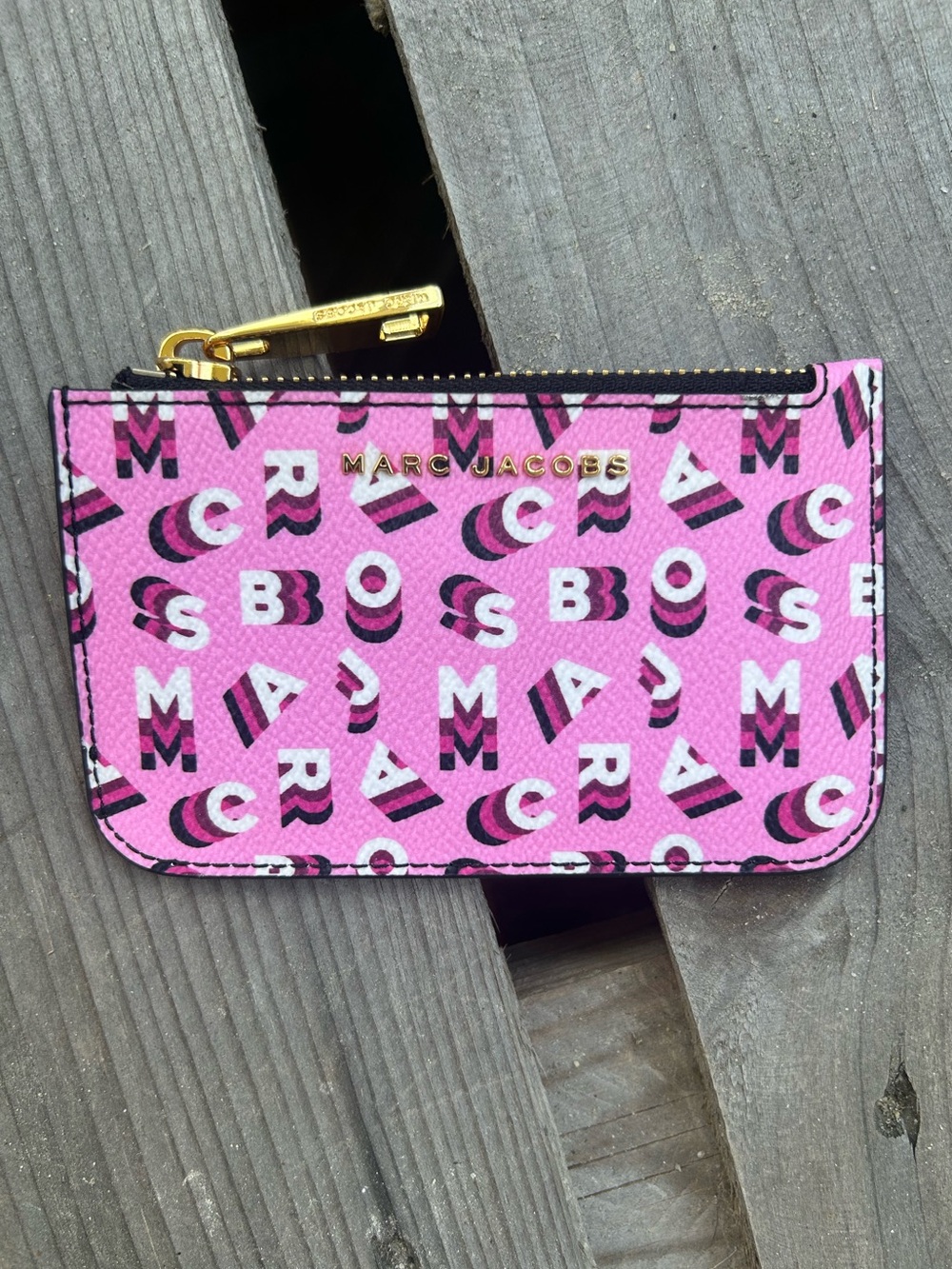 Marc Jacobs Pink Monogram Zip Card Holder Coin Purse Key Ring Wallet
